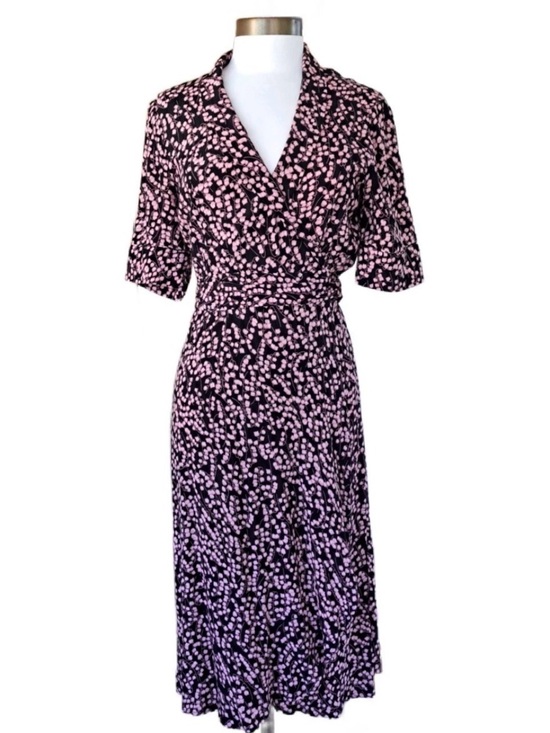 Ganni Dresses & Skirts - GANNI Dress Ditsy Floral Black Pink Crepe Wrap Side Tie V Neck Sz EU 40 US 8/10